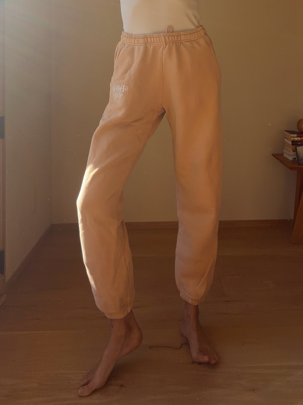 Casual Peach Elastic-Waist Jogger Pants